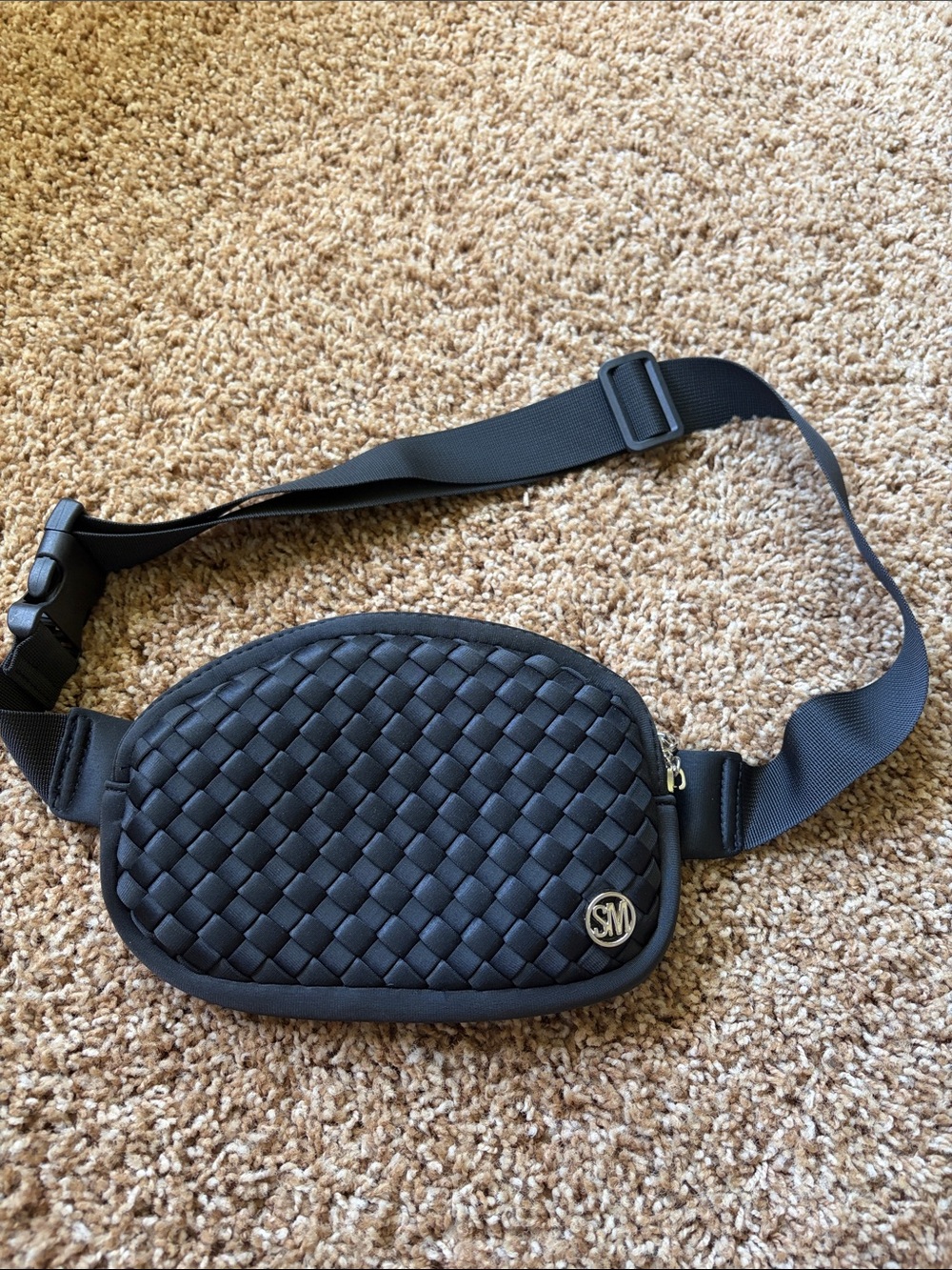 Steve Madden Black Woven Belt Bag with Logo